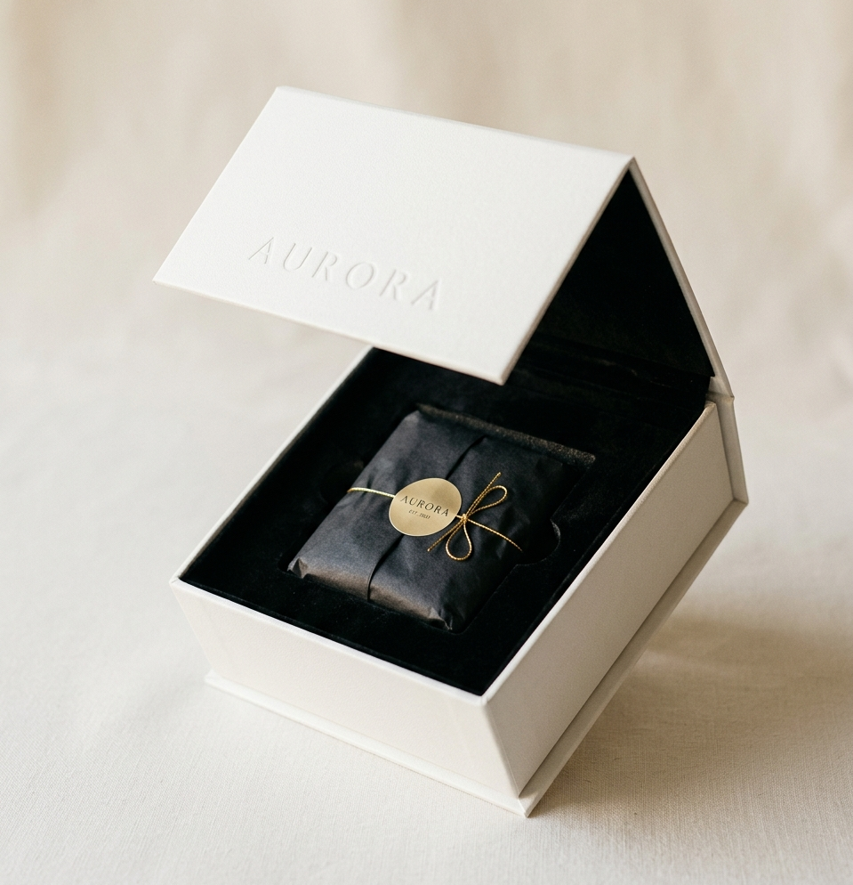 Custom magnetic closure rigid box in matte black with gold foil stamping — Luxe Box