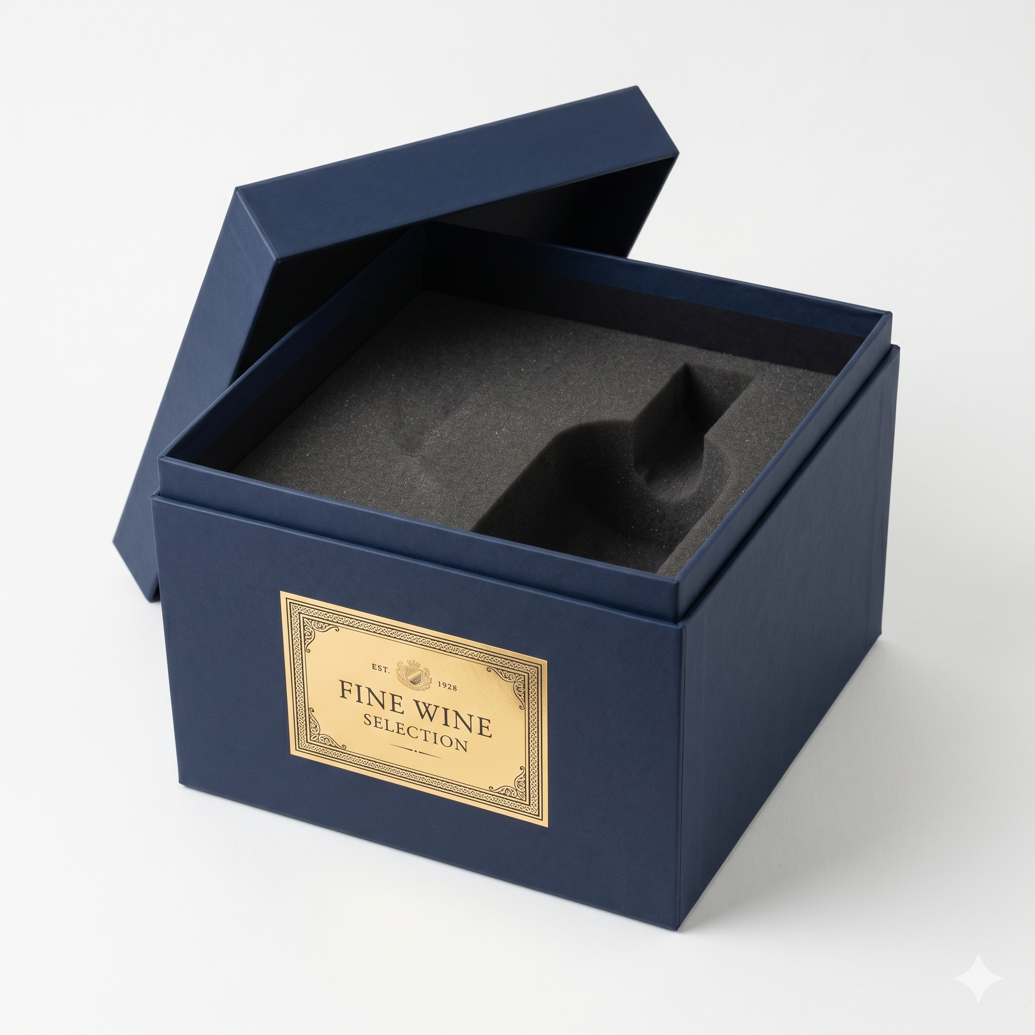 Custom wooden wine gift box with printed label panel — luxury spirits packaging Luxe Box