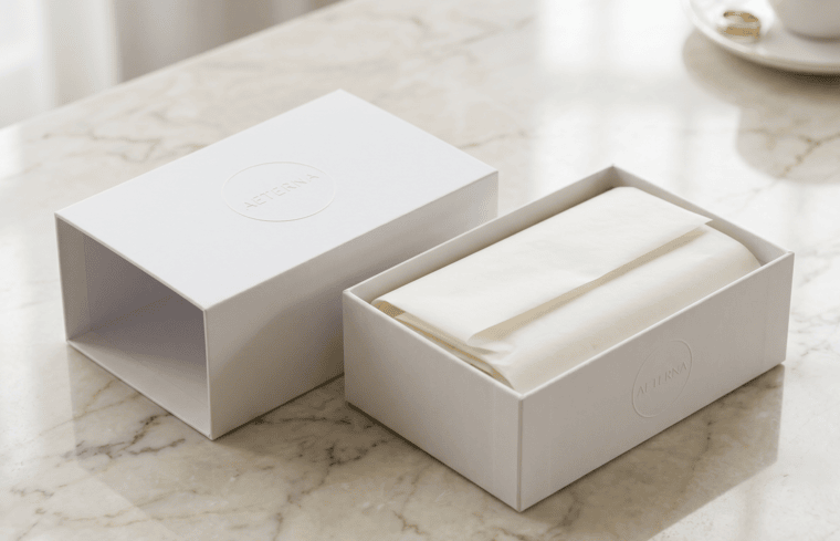 Custom rigid drawer box with soft touch matte finish and embossed logo — luxury gift packaging