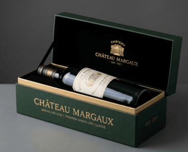 Custom wooden wine gift box with printed label panel — luxury spirits packaging Luxe Box